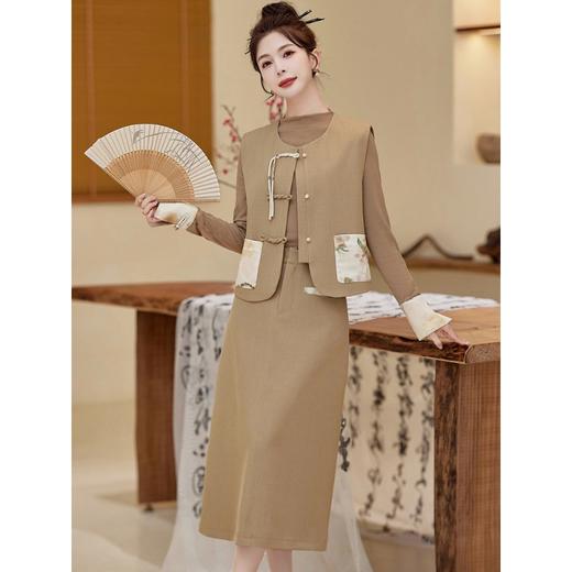 新中式国风春秋复古盘扣马甲半身裙减龄漂亮洋气时尚三件套 BX2508 商品图3