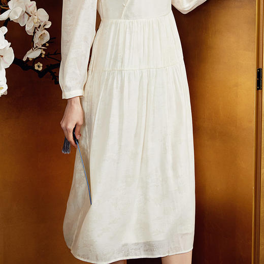 玳莎新中式立领连衣裙女2024夏季新款收腰显瘦优雅提花中长款裙子  EB35301 商品图1