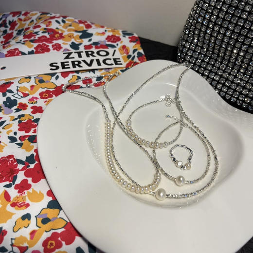 年后发！碎银子系列首饰！施华洛珍珠+925银！组合入！配套真的很绝很精致！！超费手工的碎银子，性价比超高~ 项链、手链都有首饰品 商品图1