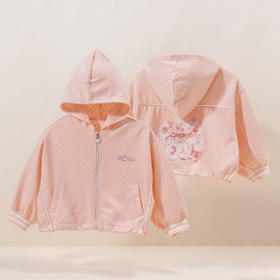 【商城同款】迪士尼2024春季新款女童连帽卫衣时尚百搭开衫中大童格纹舒适外套231DS0921