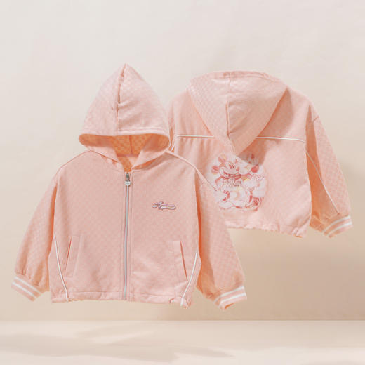 【商城同款】迪士尼2024春季新款女童连帽卫衣时尚百搭开衫中大童格纹舒适外套231DS0921 商品图0