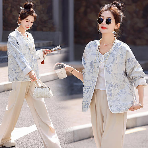 复古新中式，提花复古包边外套HR-DMGY528 商品图4