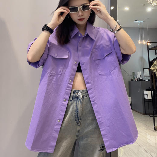 14GD净色双口袋短袖衬衫40212（紫） 春季 404271032105 商品图0