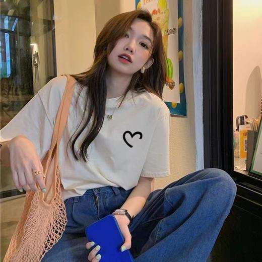 【捡漏！59.9两件任选】宽松白色T恤女装纯棉短袖夏季甜美港风chic复古印花半袖正肩上衣-QQ 商品图0