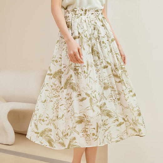 玳莎印花天丝半裙女2024夏日新款优雅轻薄透气显瘦松紧腰A字褶裙  EB34301 商品图2