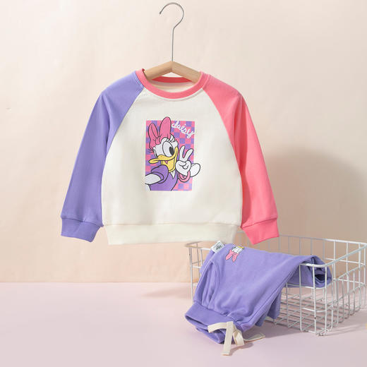 迪士尼24春款女童套装插肩袖套装运动休闲卫衣卫裤两件套 商品图3