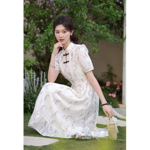 鹿向南《点春枝》新中式印花连衣裙L35265 商品图4