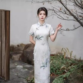 春夏款提花中国风复古素雅印花修身显瘦旗袍裙JLM6005