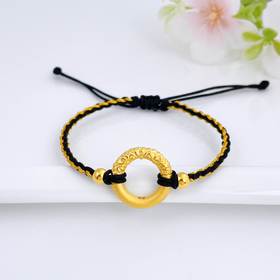 【限时7.5折】【定价黄金】足金 #热卖 #悟空 3D硬金祥云悟空金箍棒平安扣黑绳调节成品手串(AA3DSC00401)（特殊产品下单后不退款不退货不换货不补差价）