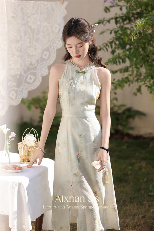 【6折秒杀】鹿向南《浮春绘》挂脖新中式连衣裙新款女夏气质中国风长裙L35261-L35261SY 商品图5