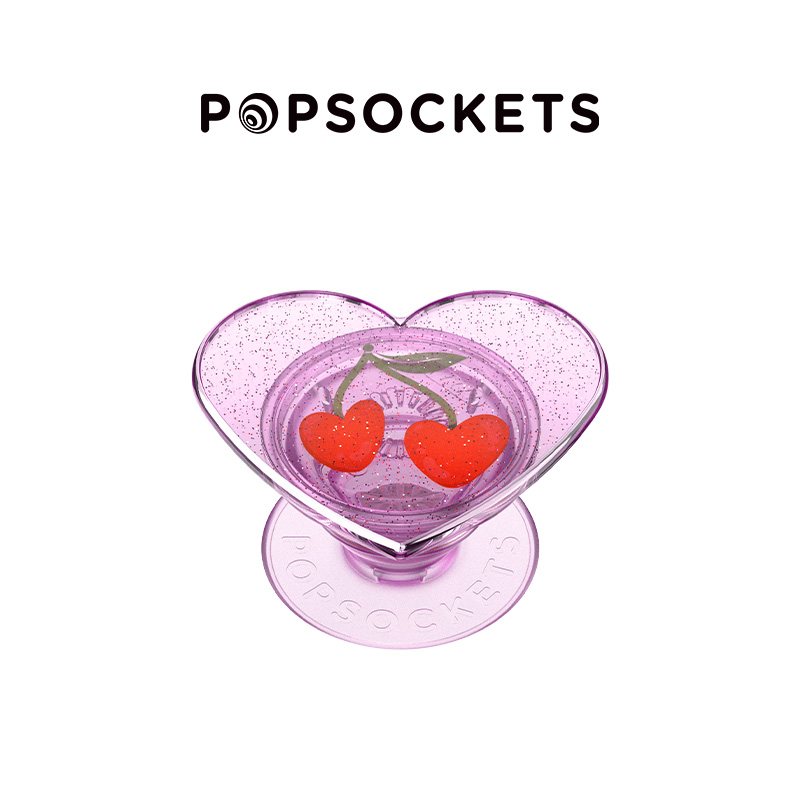 【果味图鉴】樱桃爱心苏打 POPGRIP粘贴式支架 平面滴胶系列 粉色 食物 爱心