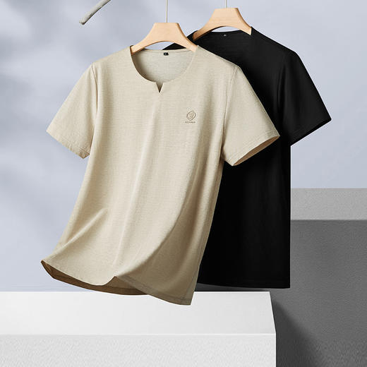 【小V领】【新款DDP】大依优型大码短袖T恤圆领加肥加大男士大号弹力透气舒适夏季半袖透气中式 商品图0