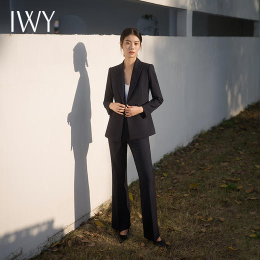 IWY/春季ol藏青色西装套装长袖高级感西服宽松两件套微喇裤装C14210+P34210 商品图1