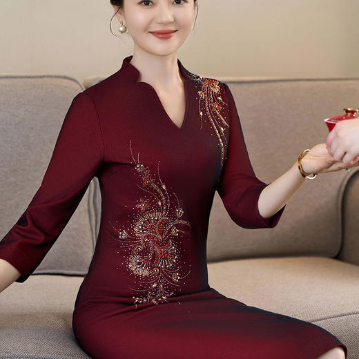 MLY喜婆婆敬酒服旗袍结婚妈妈装洋气高腰显瘦中长款过膝秋春装新款 商品图3