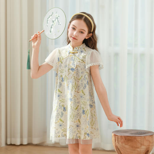 女童连衣裙2024夏季新款儿童新中式国风盘扣裙子女孩碎花公主裙 商品图2