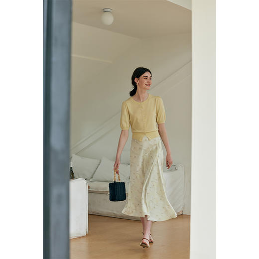 HeyDress黄色印花半身裙女夏季法式浪漫缎面半裙高级气质垂感裙子 商品图3