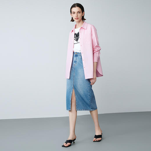 EITIE爱特爱夏季新款时尚经典高腰开叉显瘦通勤牛仔半身裙7806501 商品图1