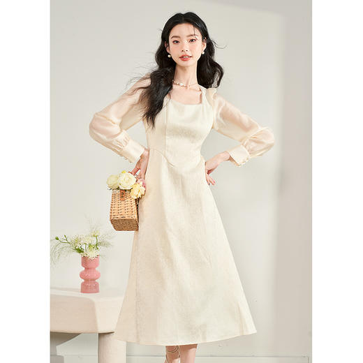 西遇假两件连衣裙女初新品珍珠V领显瘦A字裙子V0430176 商品图0