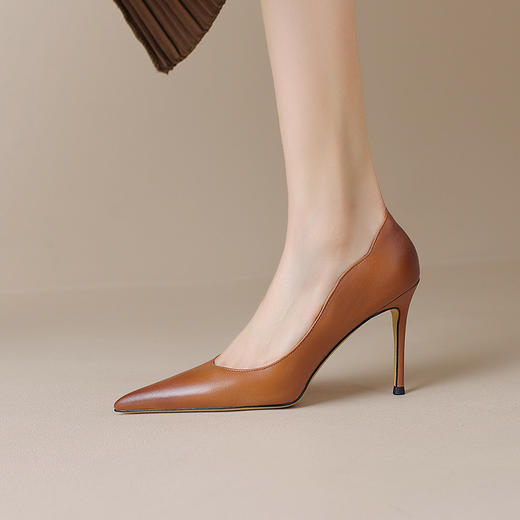 【预售5天】法式气质，棕色职业浅口尖头高跟鞋HY-M2-1 商品图1