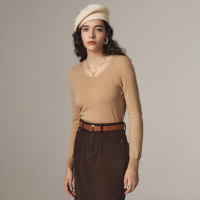 OLrain欧芮儿法式V领羊毛打底衫女初秋2023新款百搭显瘦修身上衣