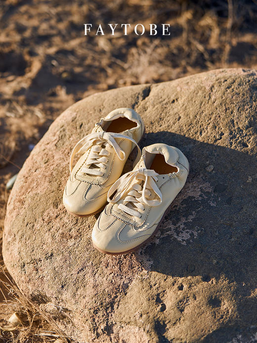 FAYTOBE 早春新品芭蕾复古德训经典慵懒慢跑鞋真皮手工抽褶松紧系带休闲鞋 商品图1