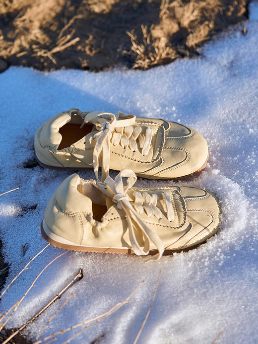 FAYTOBE 早春新品芭蕾复古德训经典慵懒慢跑鞋真皮手工抽褶松紧系带休闲鞋 商品图3