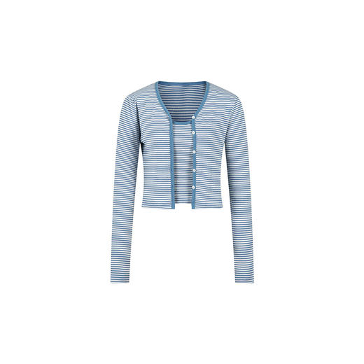 HeyDress蓝色条纹针织开衫女春夏法式撞色设计V领吊带背心两件套 商品图4