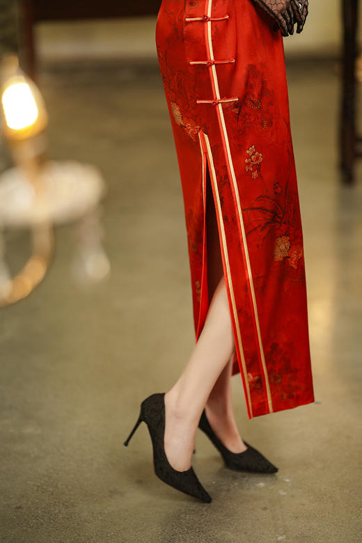 改良年轻款订婚礼服高考中考旗开得胜订珠盘扣印花旗袍裙 9522200043 商品图5