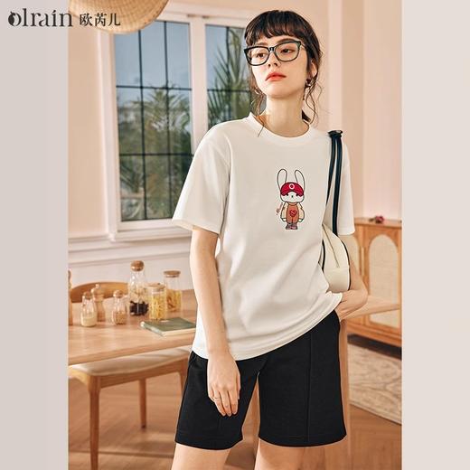 OLrain欧芮儿法式白色短袖T恤女夏季2024新款宽松重工珠片绣上衣 商品图0