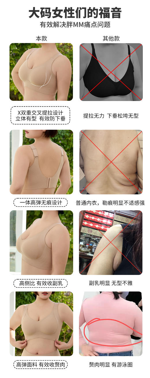 【新品】大胸显小文胸防下垂大码无痕收副乳内衣 #W2415  （按身高+体重选尺码，卡码拍小，小胸平胸勿拍，会空杯） 商品图1