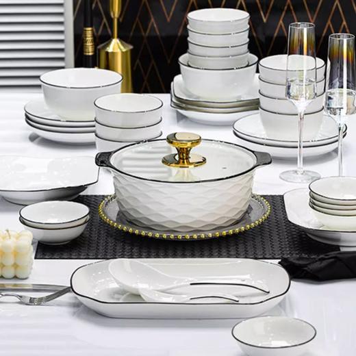 高档欧式碗碟套装家用釉下彩现代轻奢陶瓷餐具鱼盘面饭碗组合乔迁 商品图5