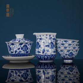 青花西番莲纹6头茶具