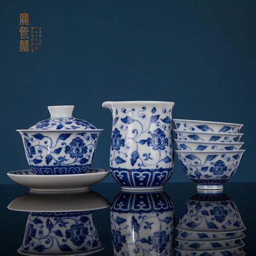 青花西番莲纹6头茶具 商品图0