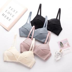 ARN-X067真丝透气法式文胸三角杯蕾丝交叉无钢圈薄款胸罩无痕性感蚕丝内衣