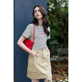 【周四精选福利】HeyDress条纹字母印花T恤女夏季圆领棉半袖宽松休闲百搭短袖上衣