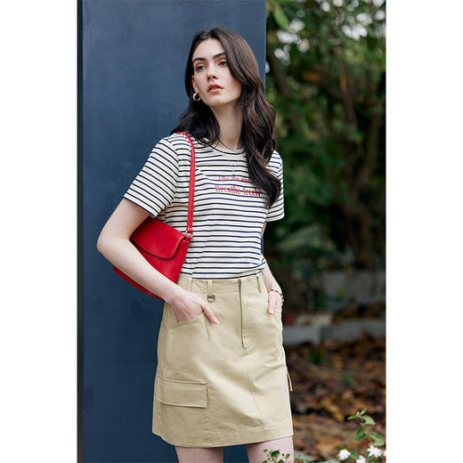 【周四精选福利】HeyDress条纹字母印花T恤女夏季圆领棉半袖宽松休闲百搭短袖上衣 商品图0