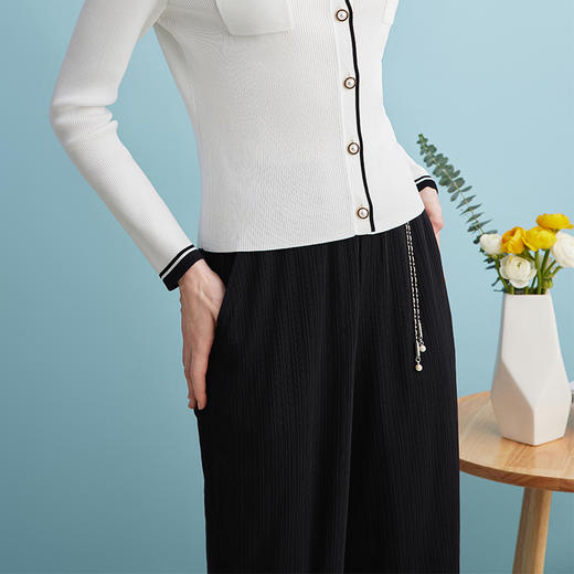 EITIE爱特爱通勤高腰显瘦直筒垂坠黑色松紧腰长裤24夏季新款B2405306 商品图4