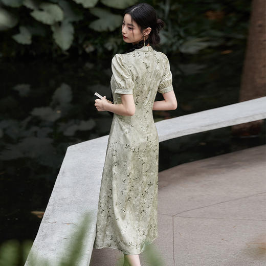 新中式国风立领提花短袖连衣裙女新款旗袍领镂空长裙V0540278 商品图4