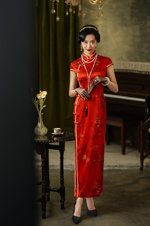 改良年轻款订婚礼服高考中考旗开得胜订珠盘扣印花旗袍裙 9522200043 商品图8