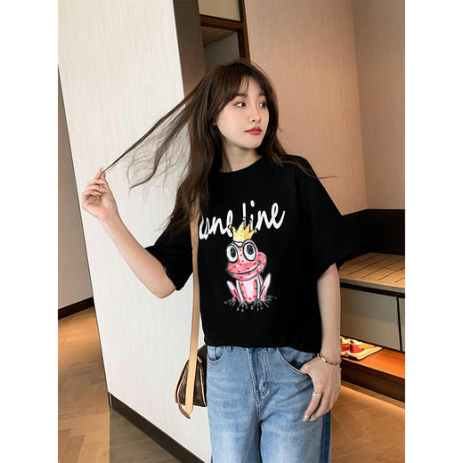 欧芮儿夏季黑色T恤青蛙均码 商品图1
