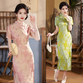 2024春夏新款中老年女士提花老上海复古国风长款短袖旗袍SYK21899