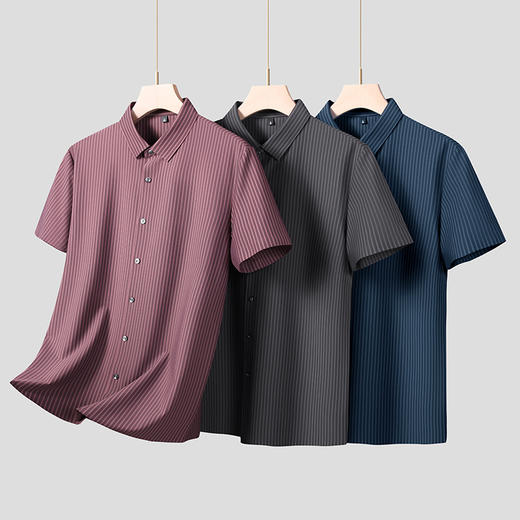 【Q】【冰丝速干】【新款DK】大依优型大码男装短袖无痕高弹衬衫翻领加肥加大透气吸汗夏季上衣半袖t恤夏装 商品图1