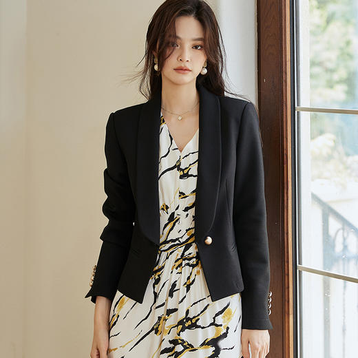 罗衣高级感通勤小香风薄款外套女2024春装新款休闲黑色西装09283 商品图1