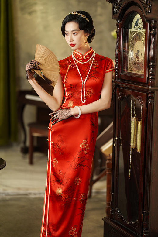 改良年轻款订婚礼服高考中考旗开得胜订珠盘扣印花旗袍裙 9522200043 商品图9