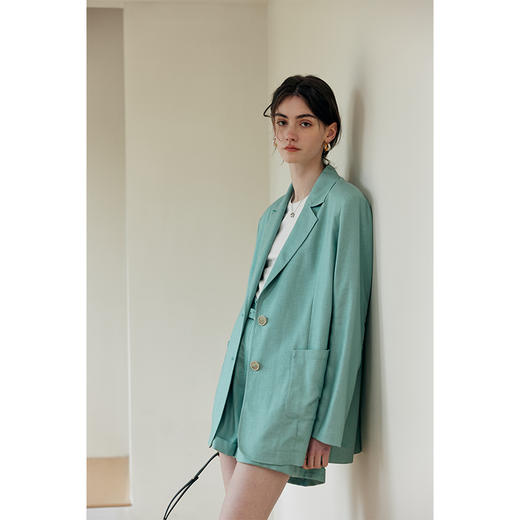 HeyDress亚麻西装外套女春夏法式宽松高级肌理感套装高腰显瘦短裤 商品图1