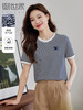【专属特价】熙世界海魂风条纹T恤女短袖2025夏款减龄猫咪刺绣圆领体恤上衣 商品缩略图0