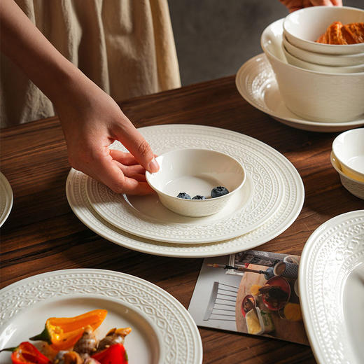 舍里欧式家用浮雕碗盘餐具套装陶瓷吃饭碗汤碗碟子菜盘汤盘鱼盘 商品图2