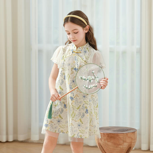 女童连衣裙2024夏季新款儿童新中式国风盘扣裙子女孩碎花公主裙 商品图5