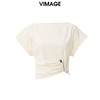 VIMAGE纬漫纪夏季新款时尚设计感环扣收腰连肩袖一字领T恤上衣V2113712 商品缩略图0
