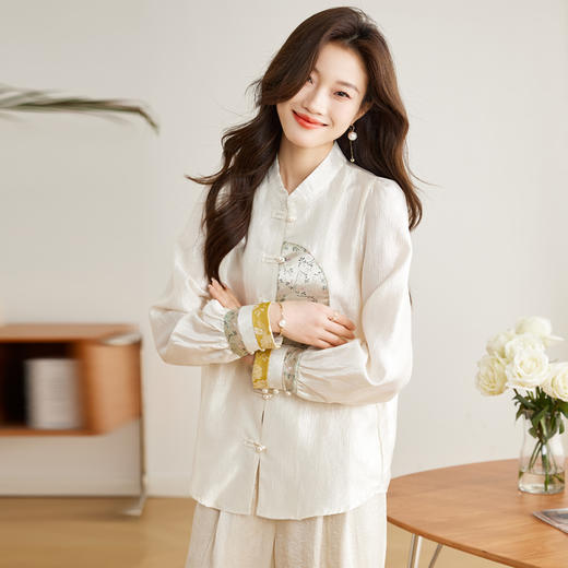 气质优雅，新中式国风盘扣立领衬衣HR-CPYY8027 商品图6